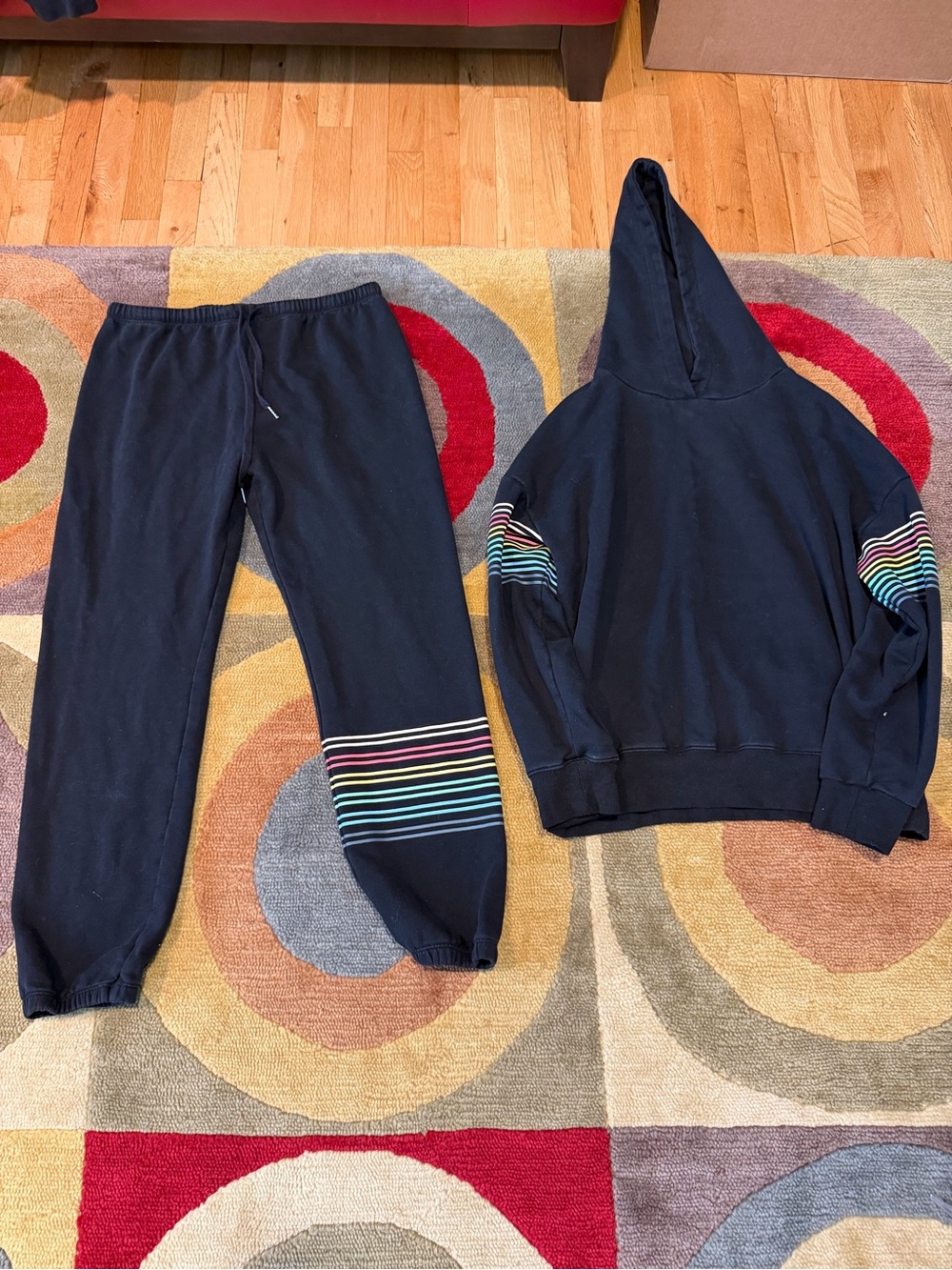 Dance & Marvel Matching Lounge Set Black Rainbow Stripes Joggers Hoodie Medium